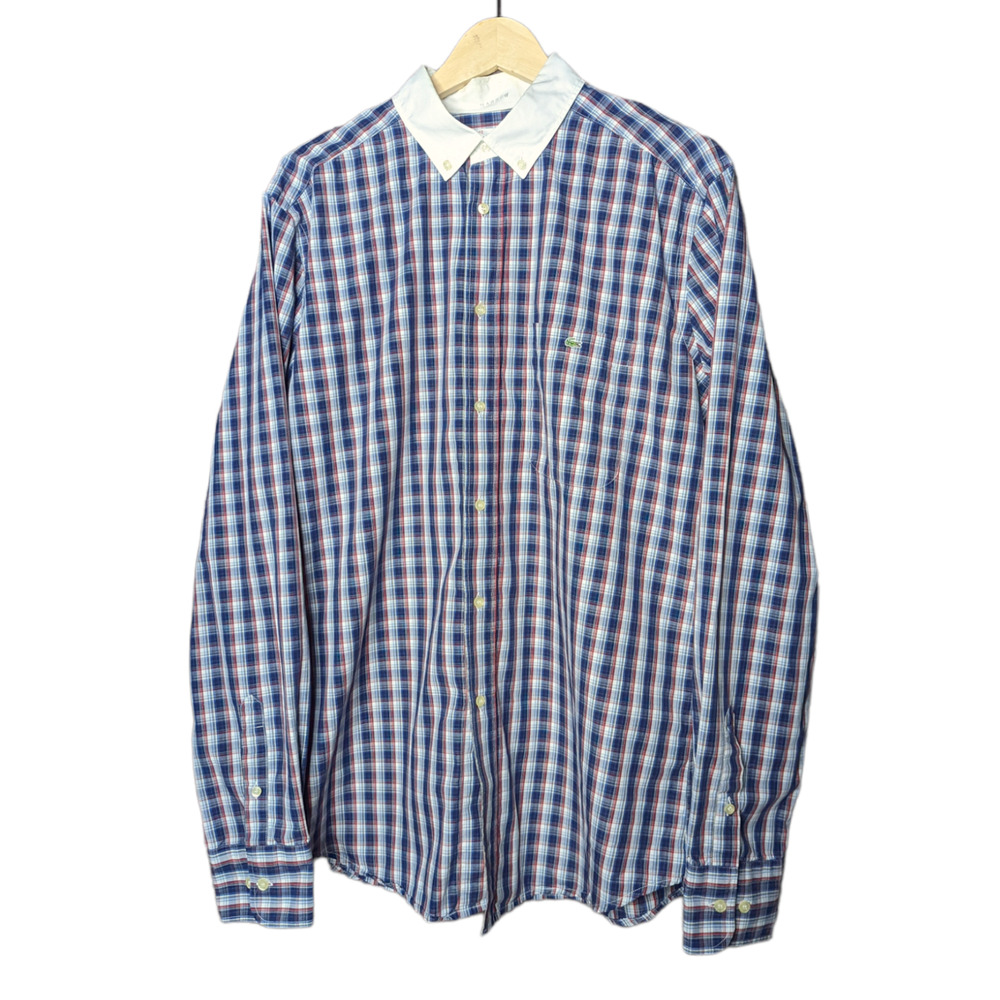 Lacoste Plaid Blue Red White Long Sleeve Button Up Casual Dress Shirt Sz 42 L Lg